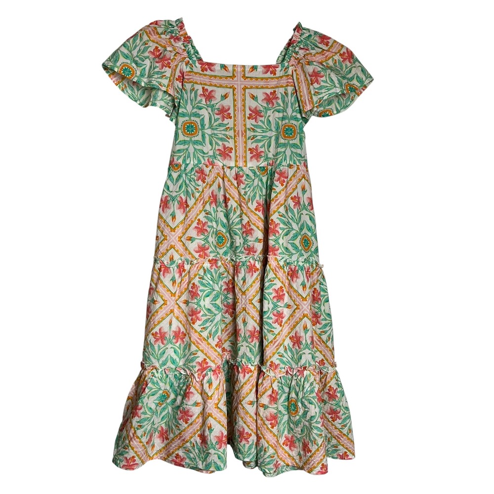 Finding Foxtale Floral Print Tiered Midi Dress - Size 12 Flutter Sleeves (2988)